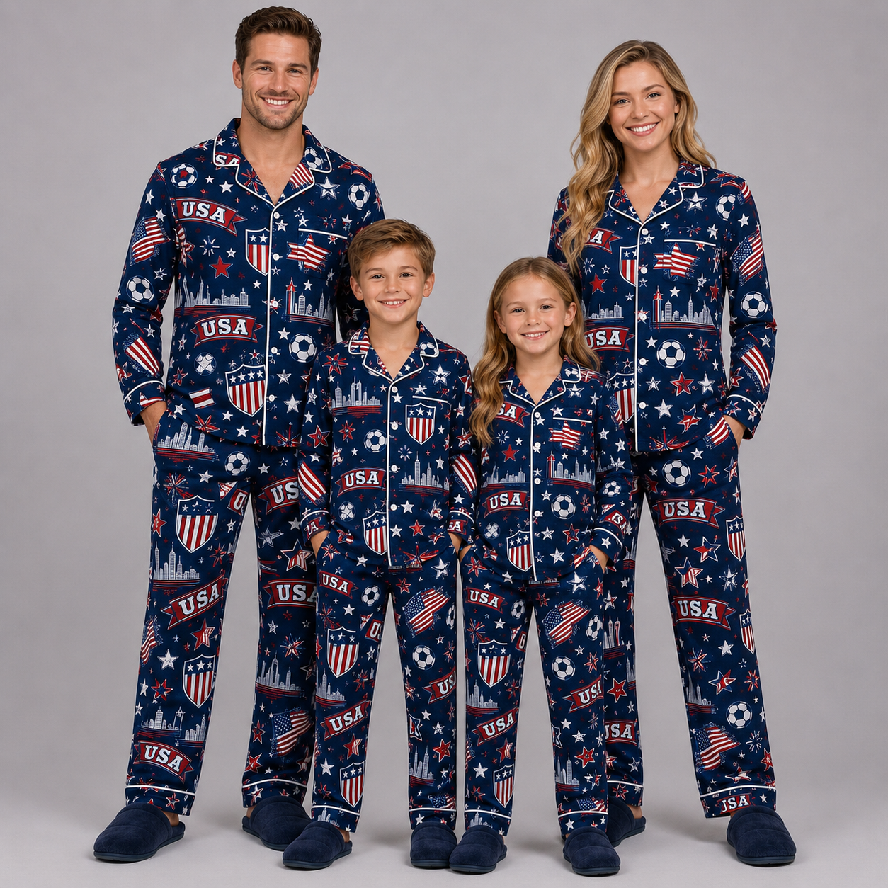 World Cup 2026 United States Football Themed All Over Printed Matching Pajama Set