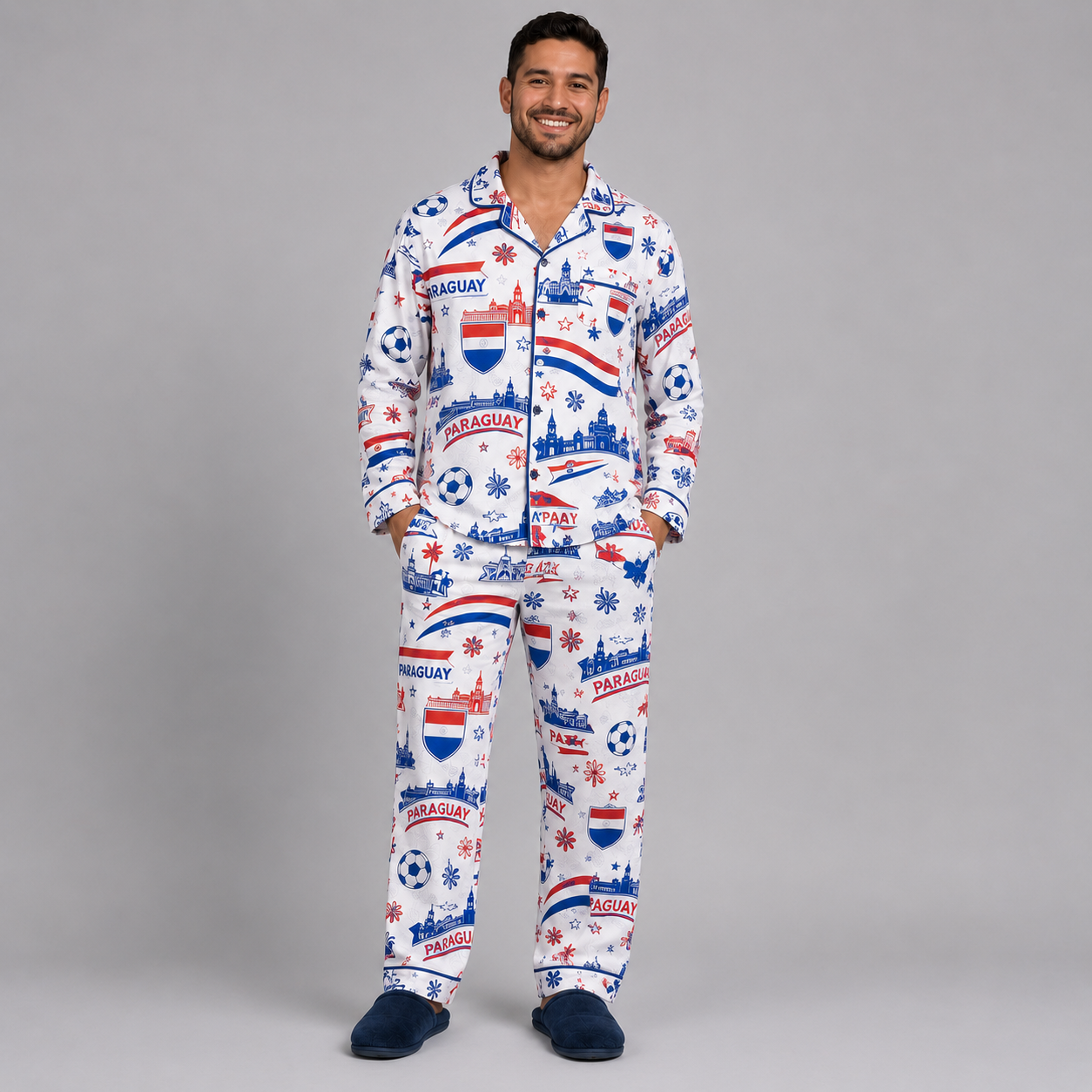 World Cup 2026 Paraguay Football Themed All Over Printed Matching Pajama Set