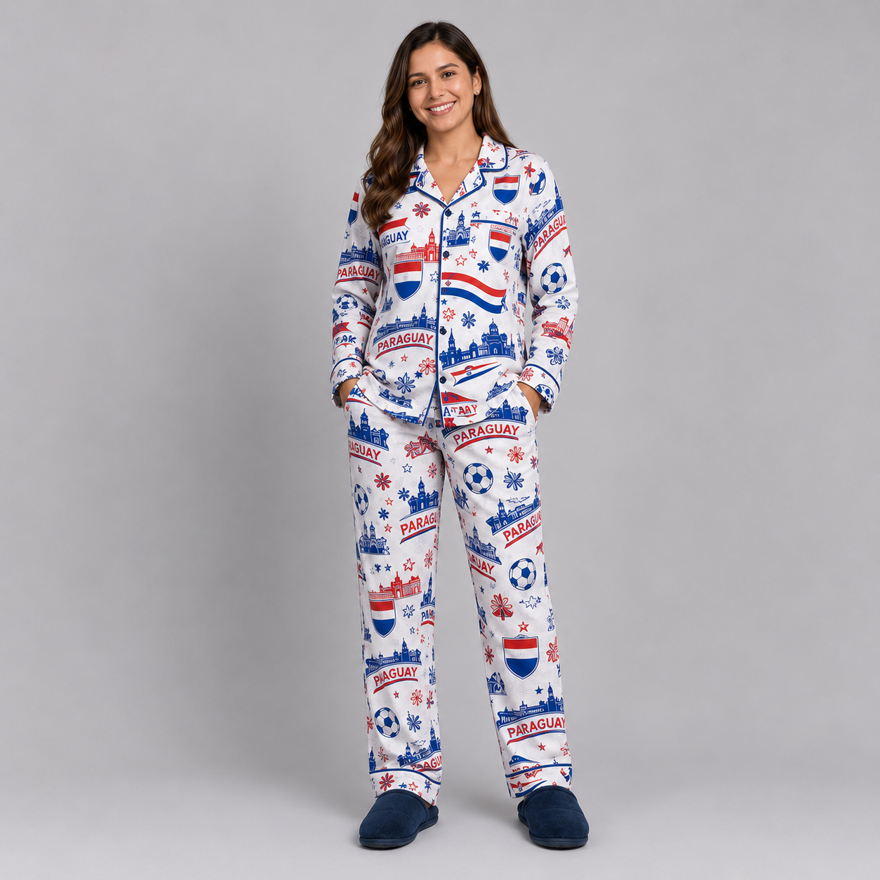 World Cup 2026 Paraguay Football Themed All Over Printed Matching Pajama Set