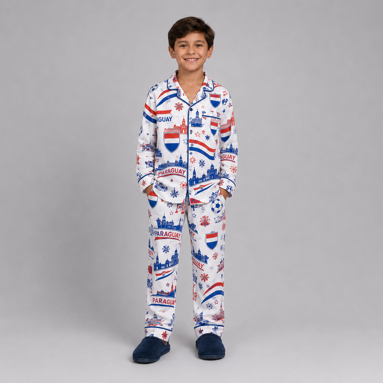 World Cup 2026 Paraguay Football Themed All Over Printed Matching Pajama Set