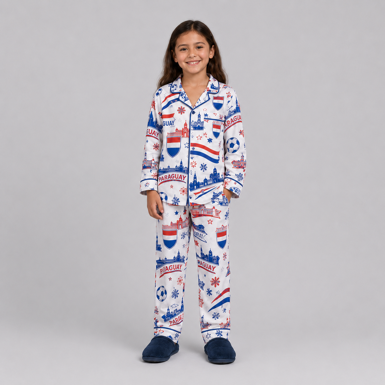 World Cup 2026 Paraguay Football Themed All Over Printed Matching Pajama Set