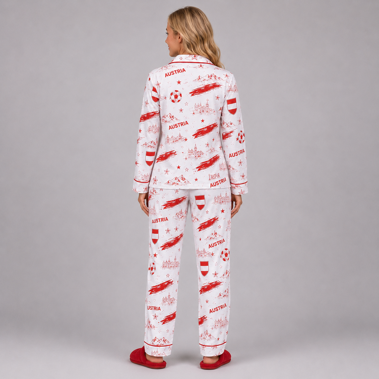 World Cup 2026 Austria Football Themed All Over Printed Matching Pajama Set