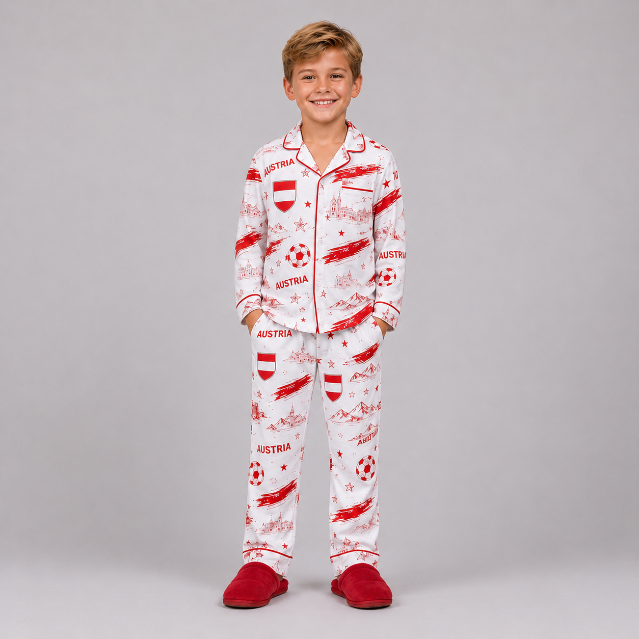 World Cup 2026 Austria Football Themed All Over Printed Matching Pajama Set