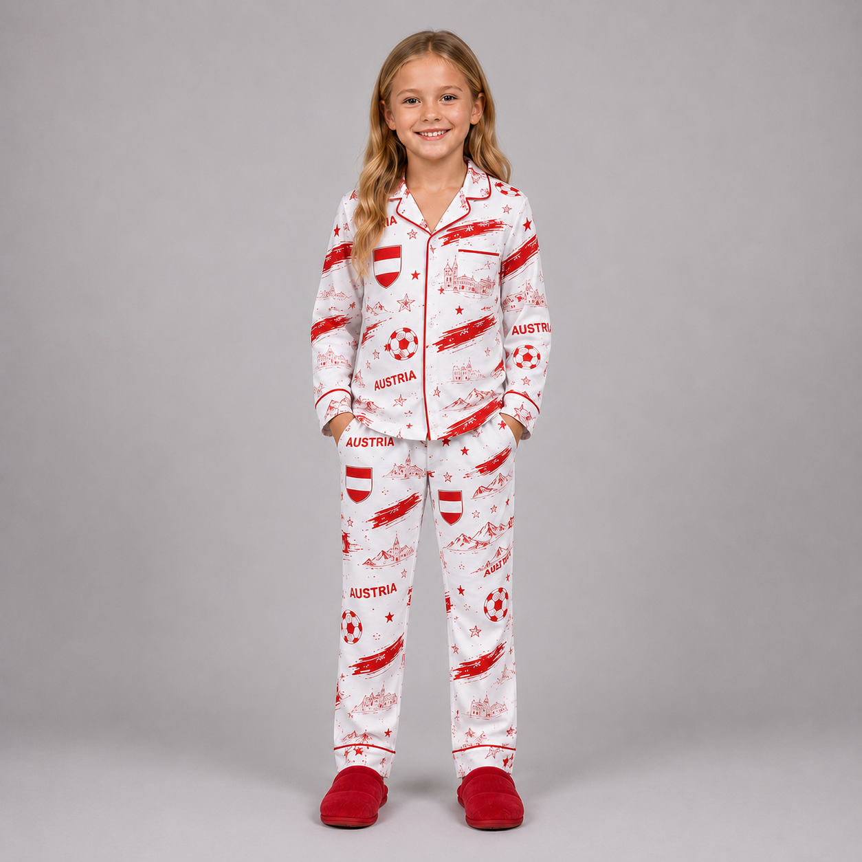 World Cup 2026 Austria Football Themed All Over Printed Matching Pajama Set