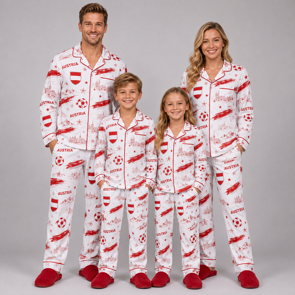 World Cup 2026 Austria Football Themed All Over Printed Matching Pajama Set