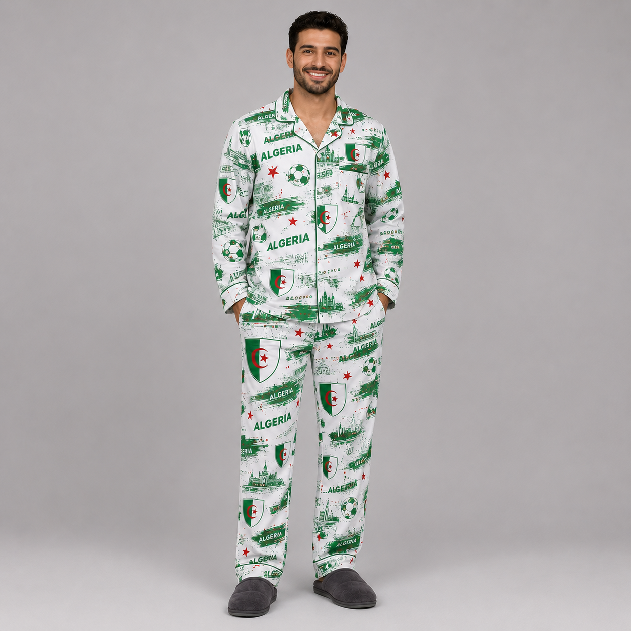 World Cup 2026 Algeria Football Themed All Over Printed Matching Pajama Set