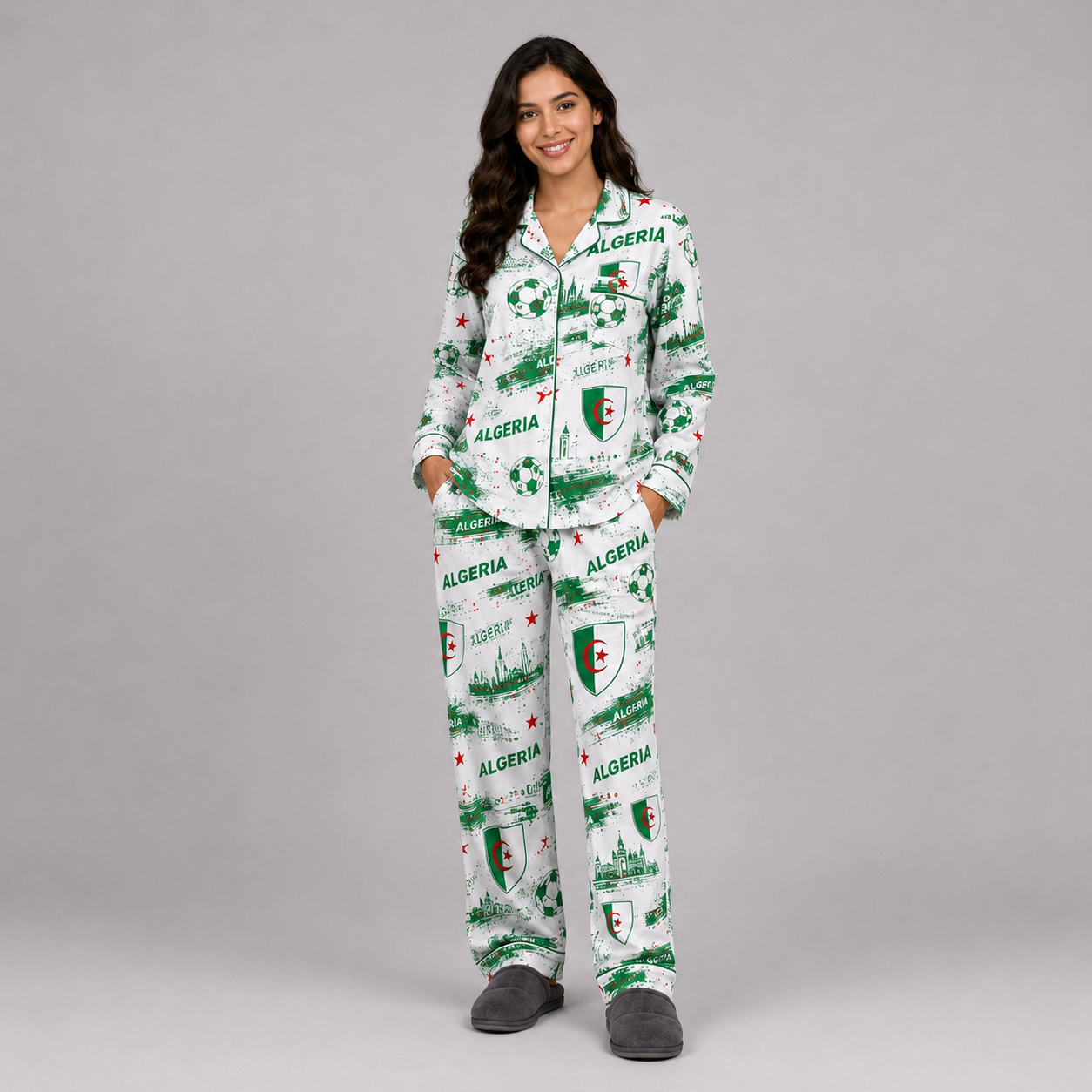 World Cup 2026 Algeria Football Themed All Over Printed Matching Pajama Set