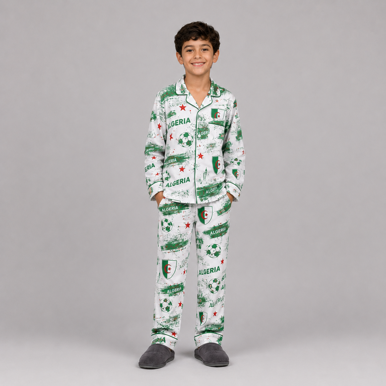 World Cup 2026 Algeria Football Themed All Over Printed Matching Pajama Set