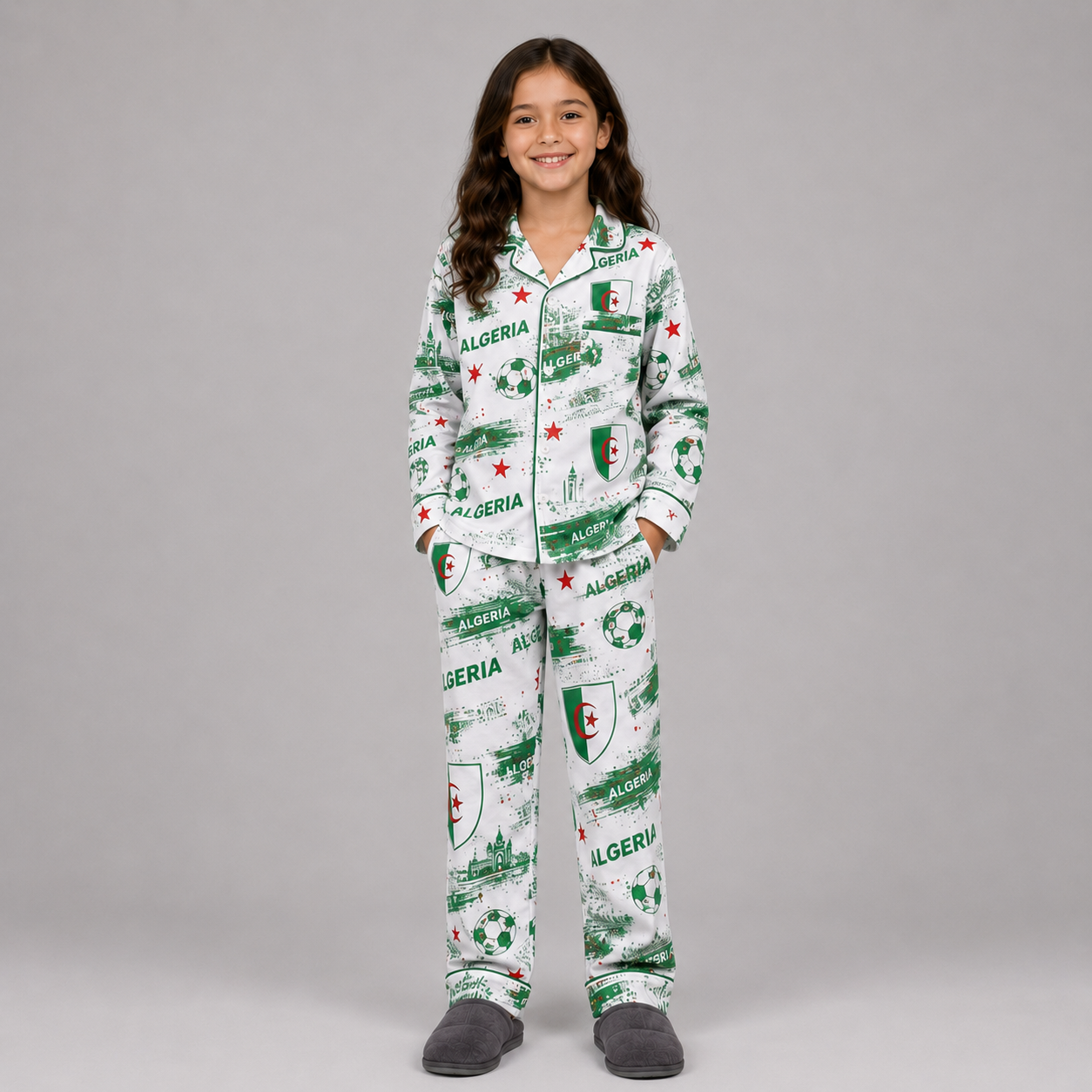 World Cup 2026 Algeria Football Themed All Over Printed Matching Pajama Set