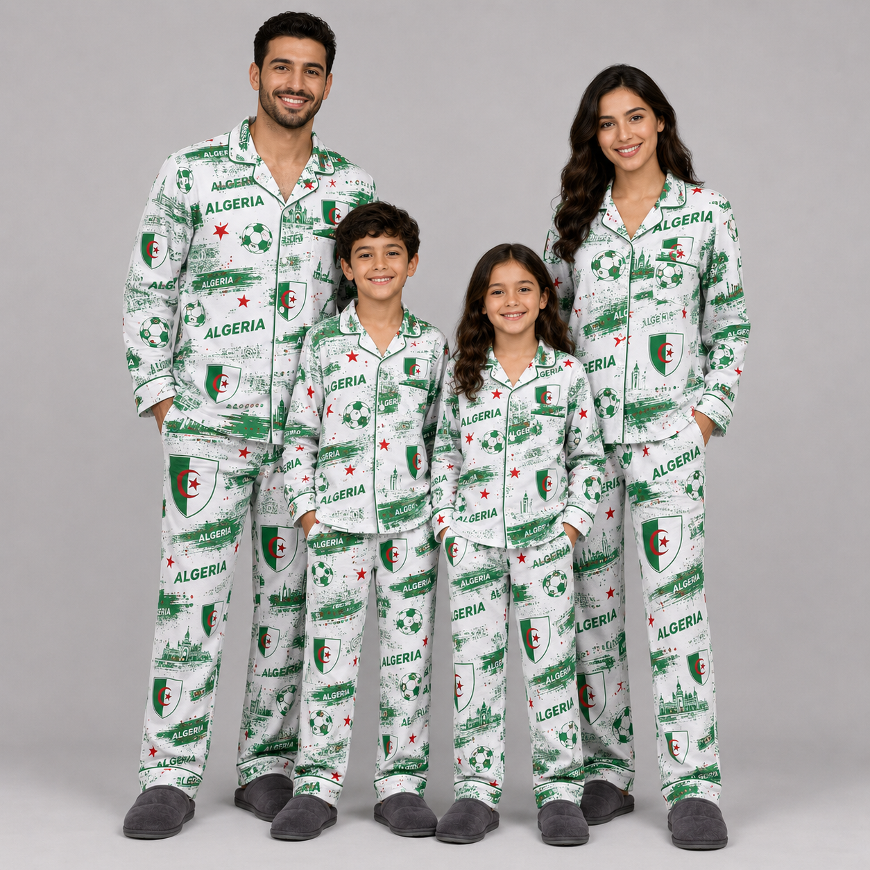 World Cup 2026 Algeria Football Themed All Over Printed Matching Pajama Set