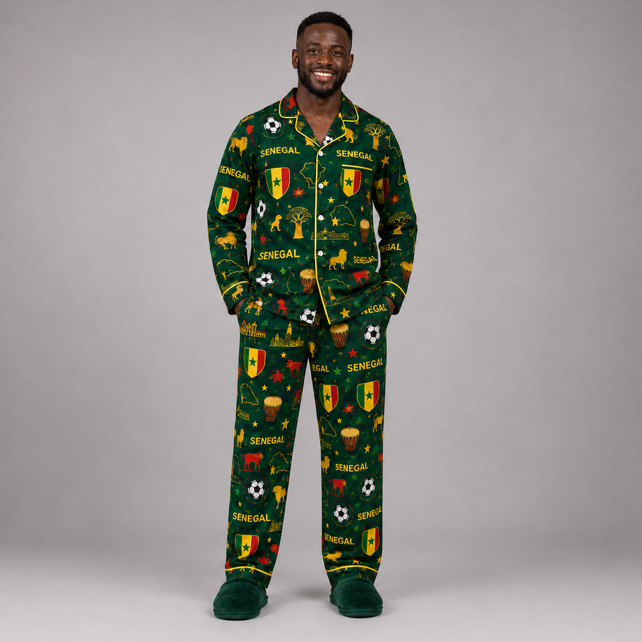 World Cup 2026 Senegal Football Themed All Over Printed Matching Pajama Set