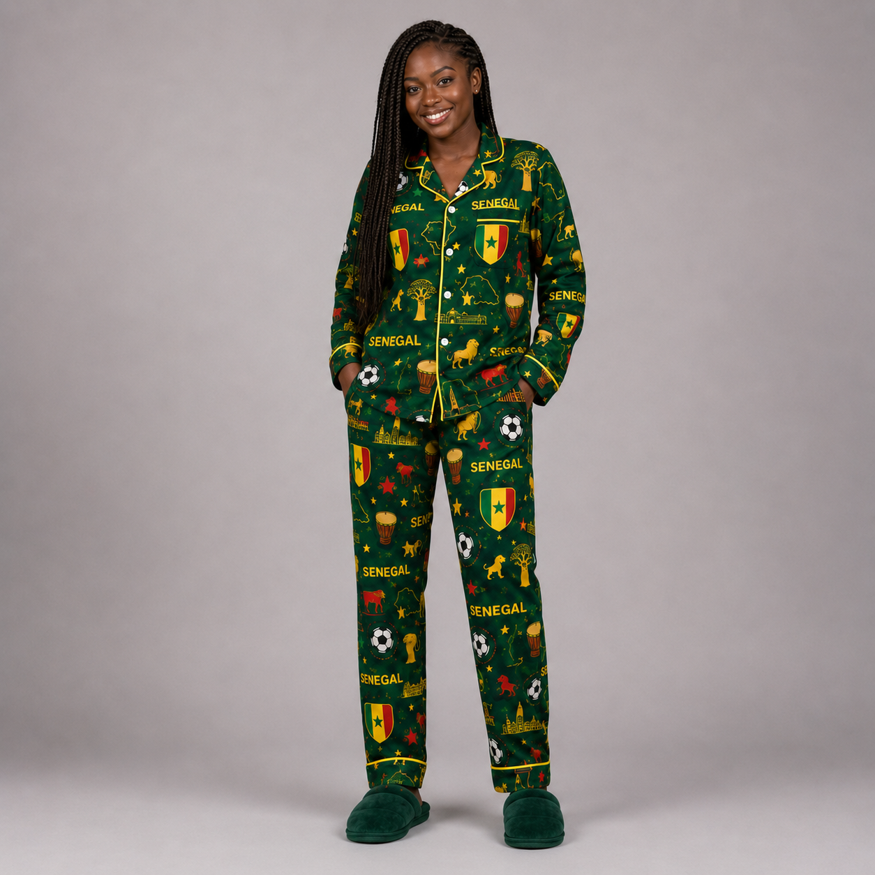 World Cup 2026 Senegal Football Themed All Over Printed Matching Pajama Set