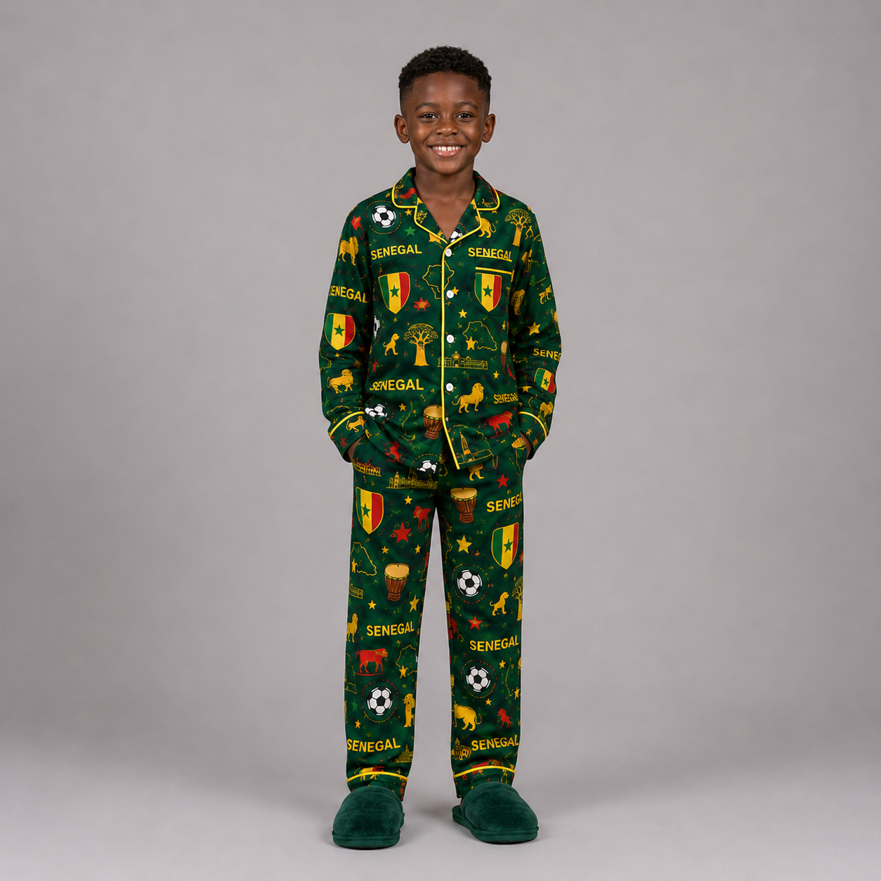 World Cup 2026 Senegal Football Themed All Over Printed Matching Pajama Set