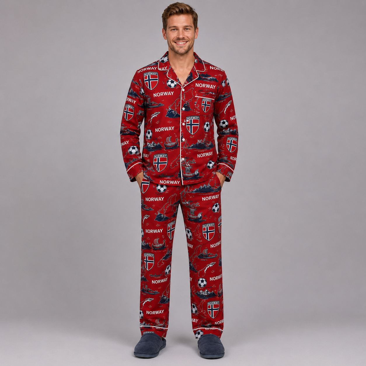 World Cup 2026 Norway Football Themed All Over Printed Matching Pajama Set
