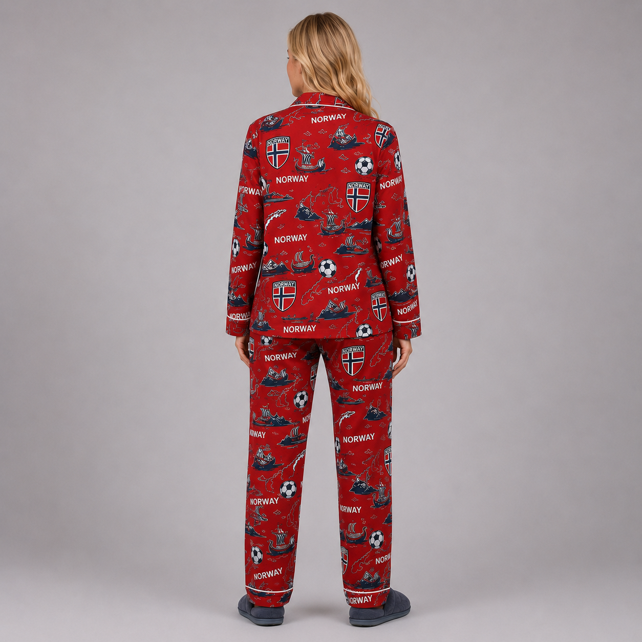 World Cup 2026 Norway Football Themed All Over Printed Matching Pajama Set