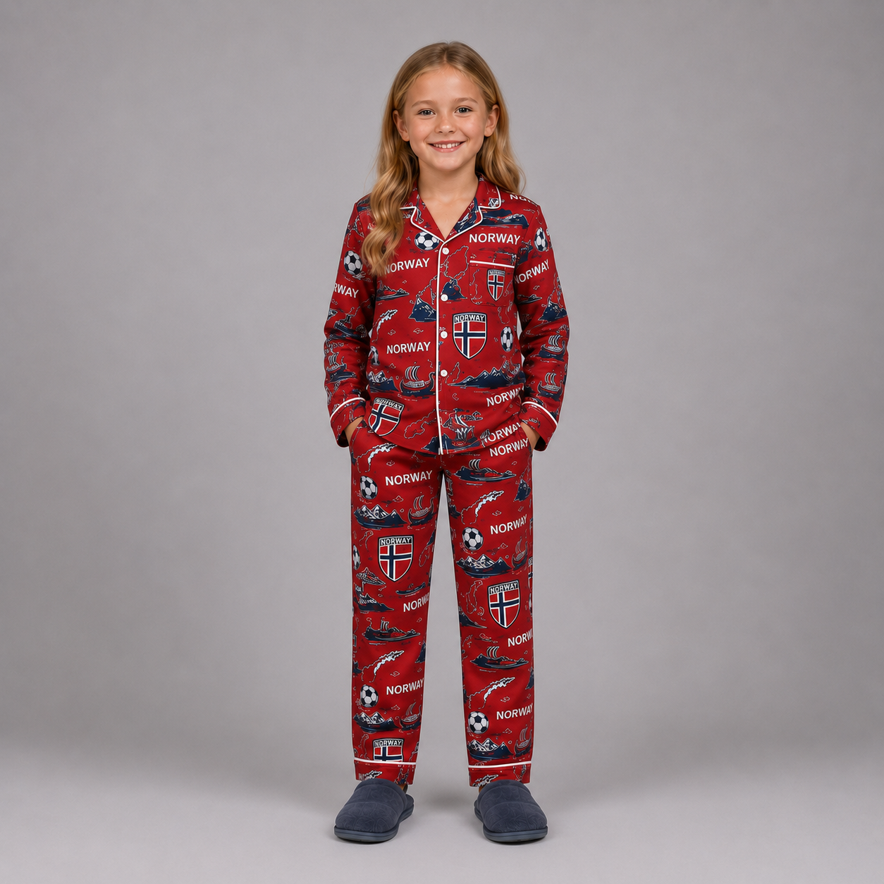 World Cup 2026 Norway Football Themed All Over Printed Matching Pajama Set