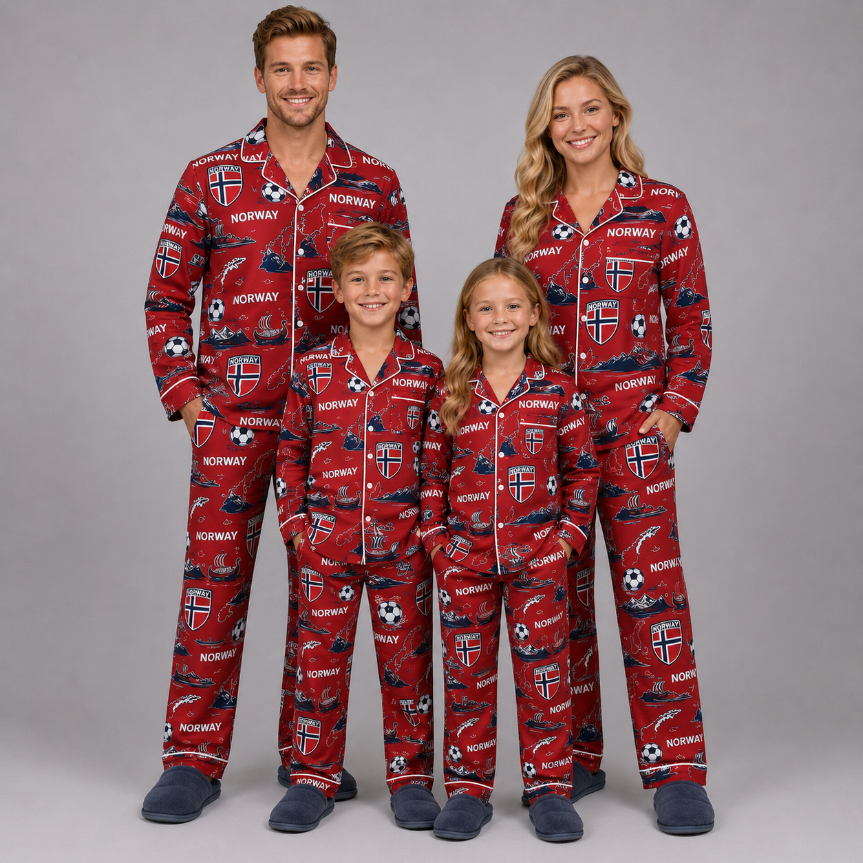 World Cup 2026 Norway Football Themed All Over Printed Matching Pajama Set