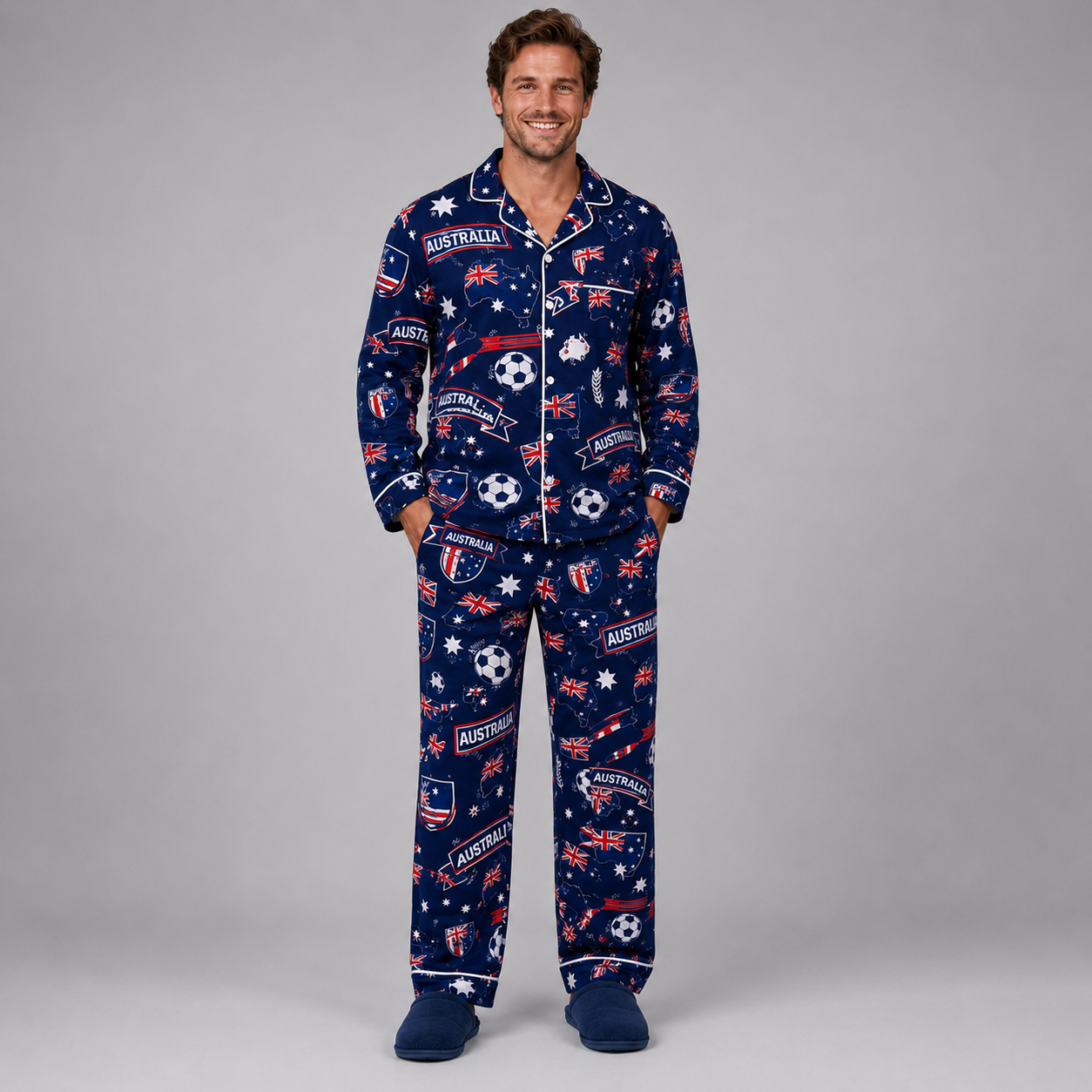 World Cup 2026 Australia Football Themed All Over Printed Matching Pajama Set