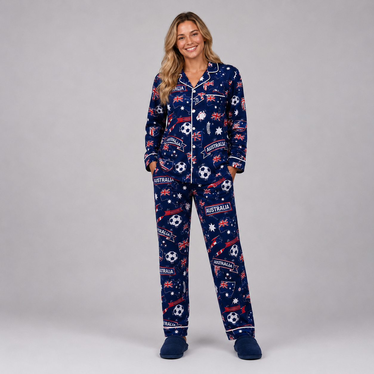World Cup 2026 Australia Football Themed All Over Printed Matching Pajama Set