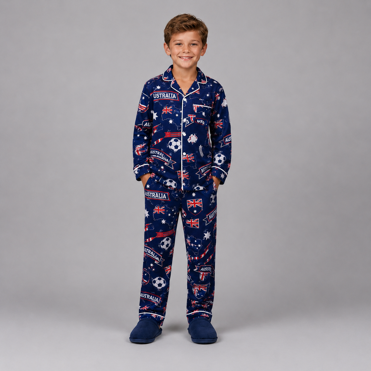 World Cup 2026 Australia Football Themed All Over Printed Matching Pajama Set
