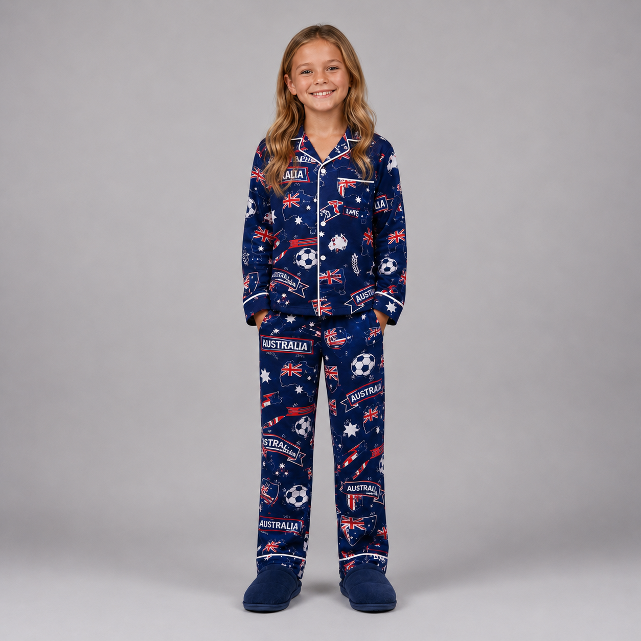 World Cup 2026 Australia Football Themed All Over Printed Matching Pajama Set