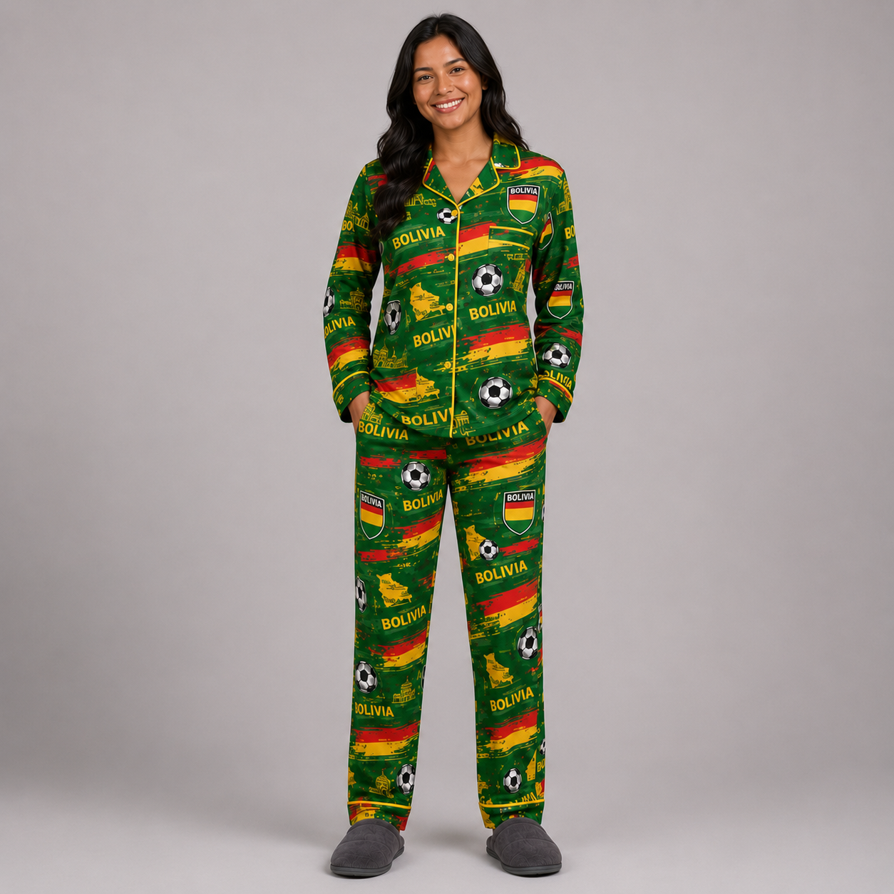 World Cup 2026 Bolivia Football Themed All Over Printed Matching Pajama Set