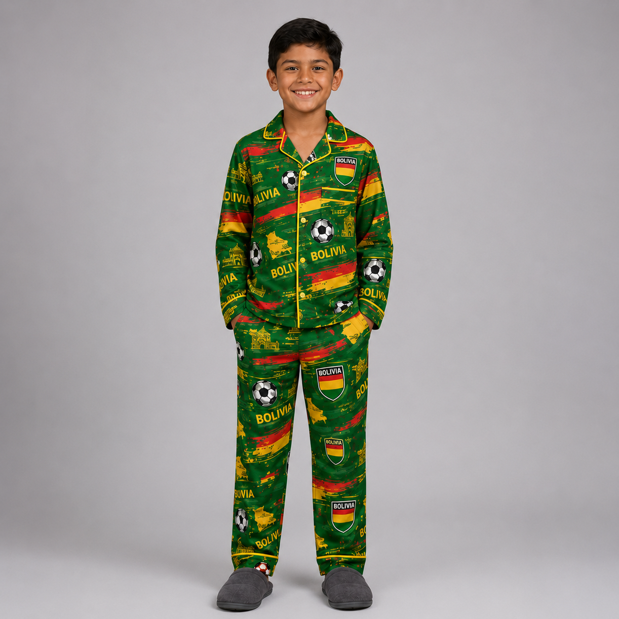 World Cup 2026 Bolivia Football Themed All Over Printed Matching Pajama Set