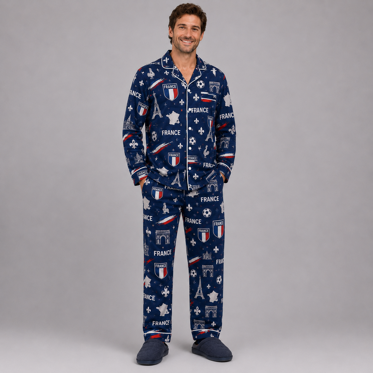 World Cup 2026 France Football Themed All Over Printed Matching Pajama Set