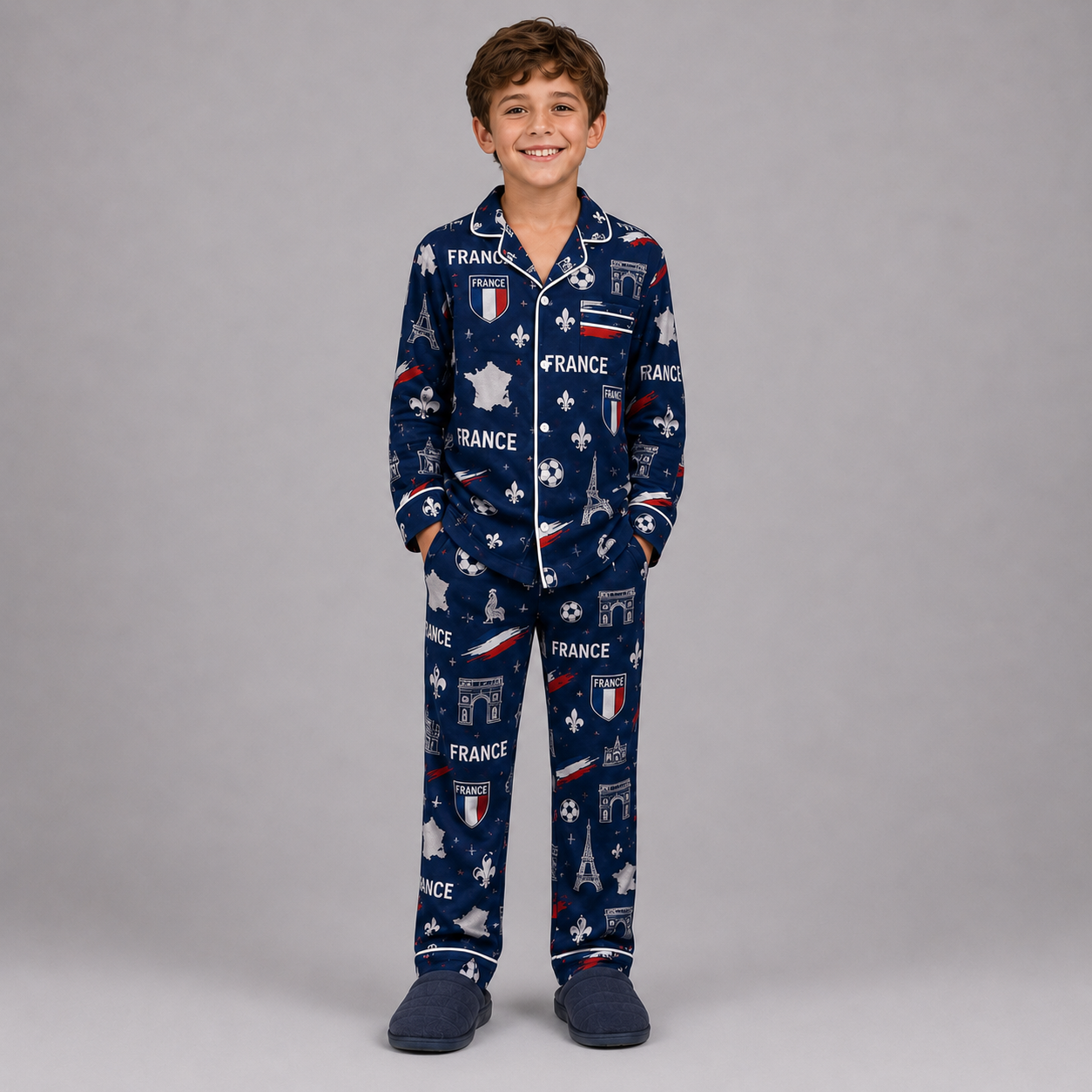 World Cup 2026 France Football Themed All Over Printed Matching Pajama Set