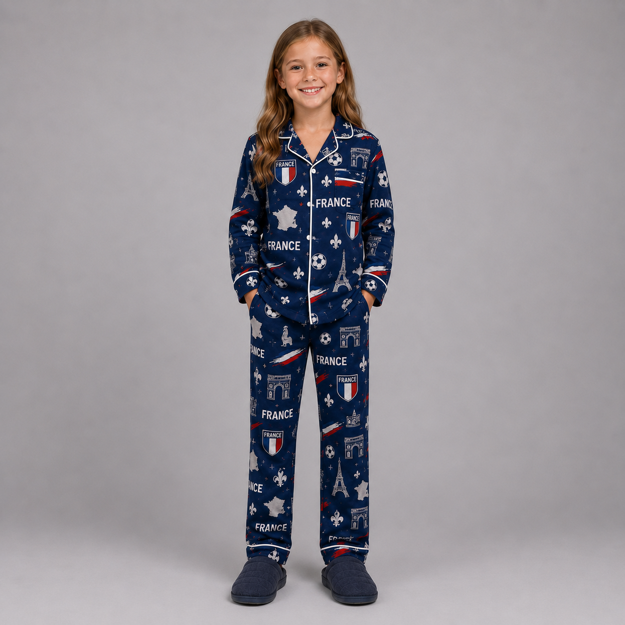 World Cup 2026 France Football Themed All Over Printed Matching Pajama Set