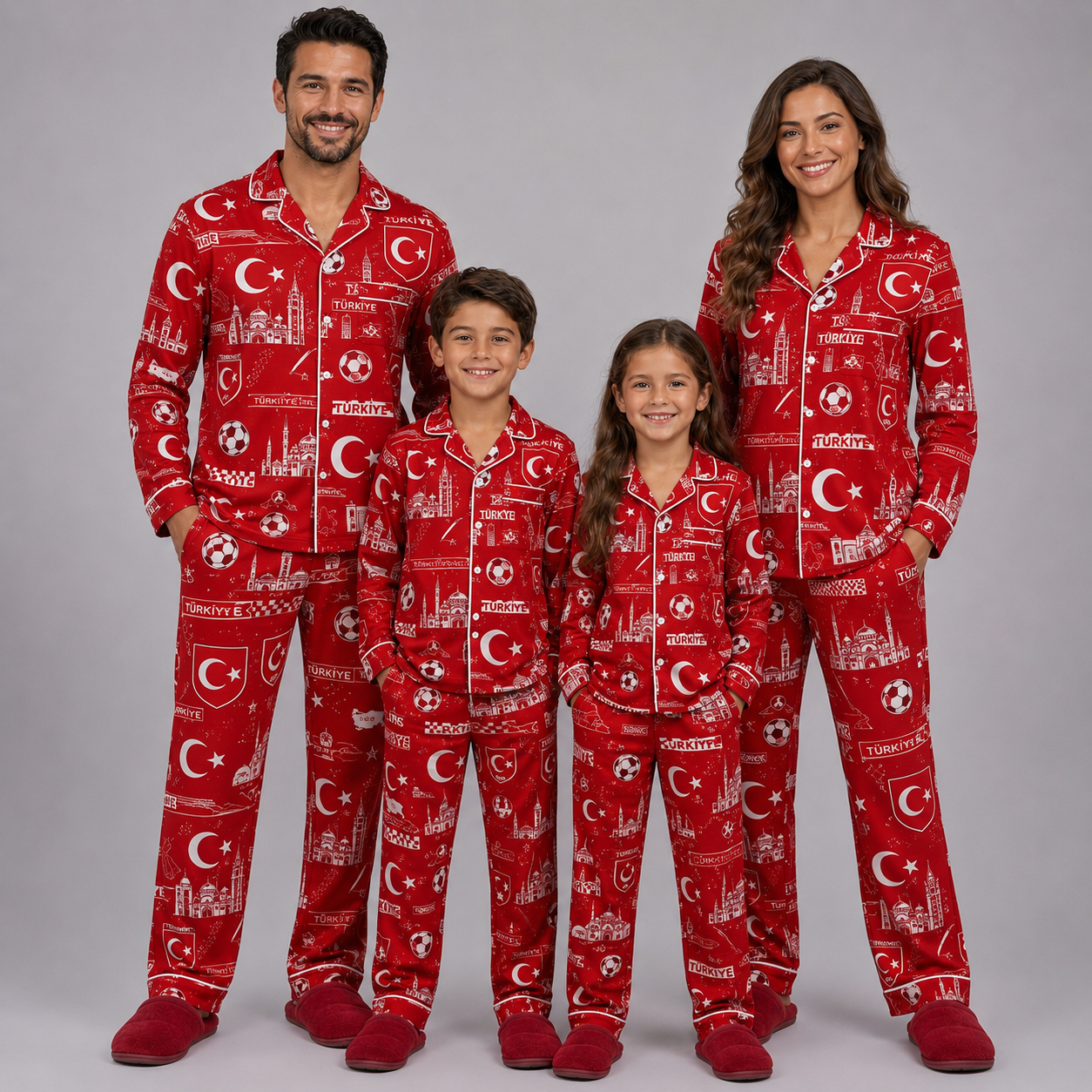 World Cup 2026 Turkey Football Themed All Over Printed Matching Pajama Set