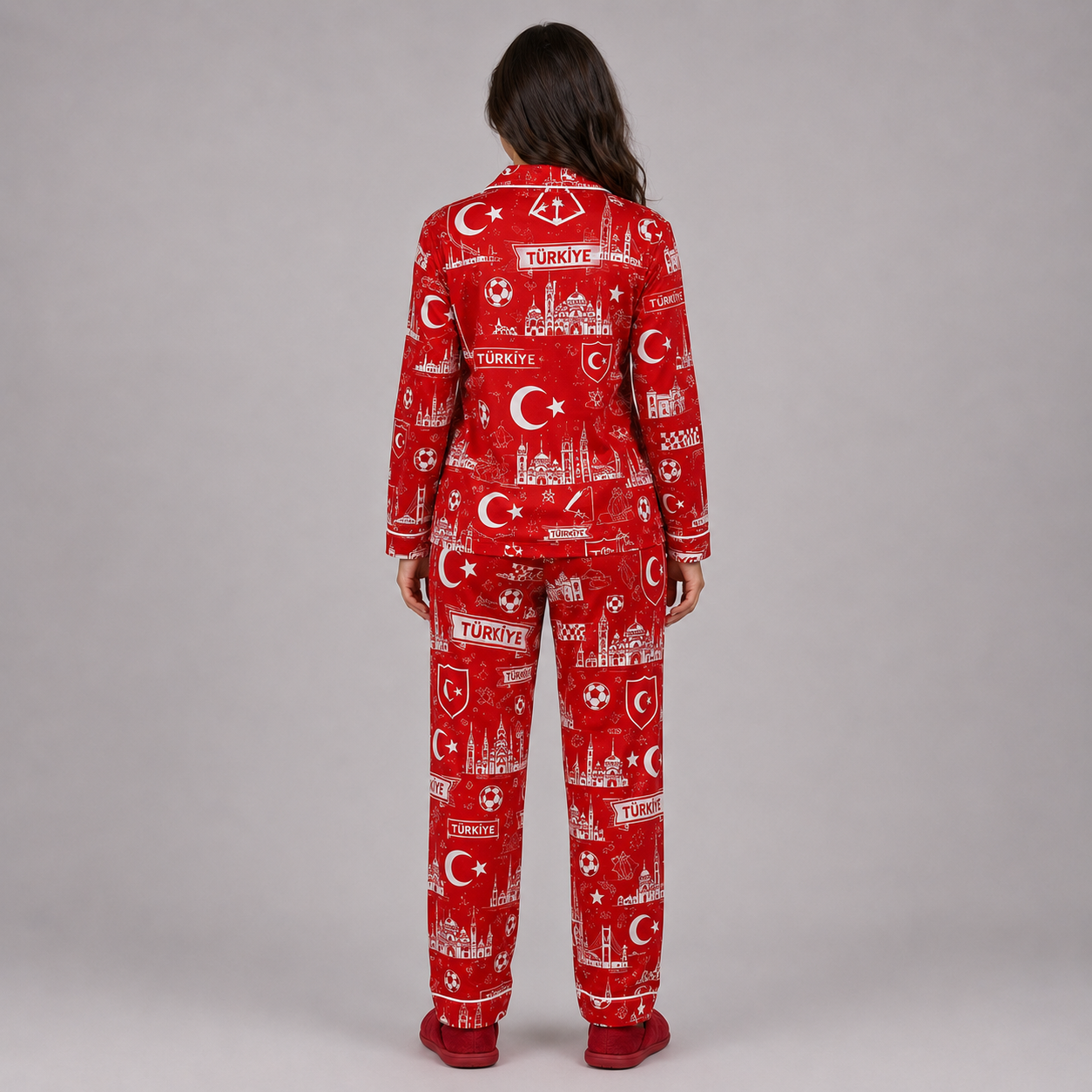 World Cup 2026 Turkey Football Themed All Over Printed Matching Pajama Set