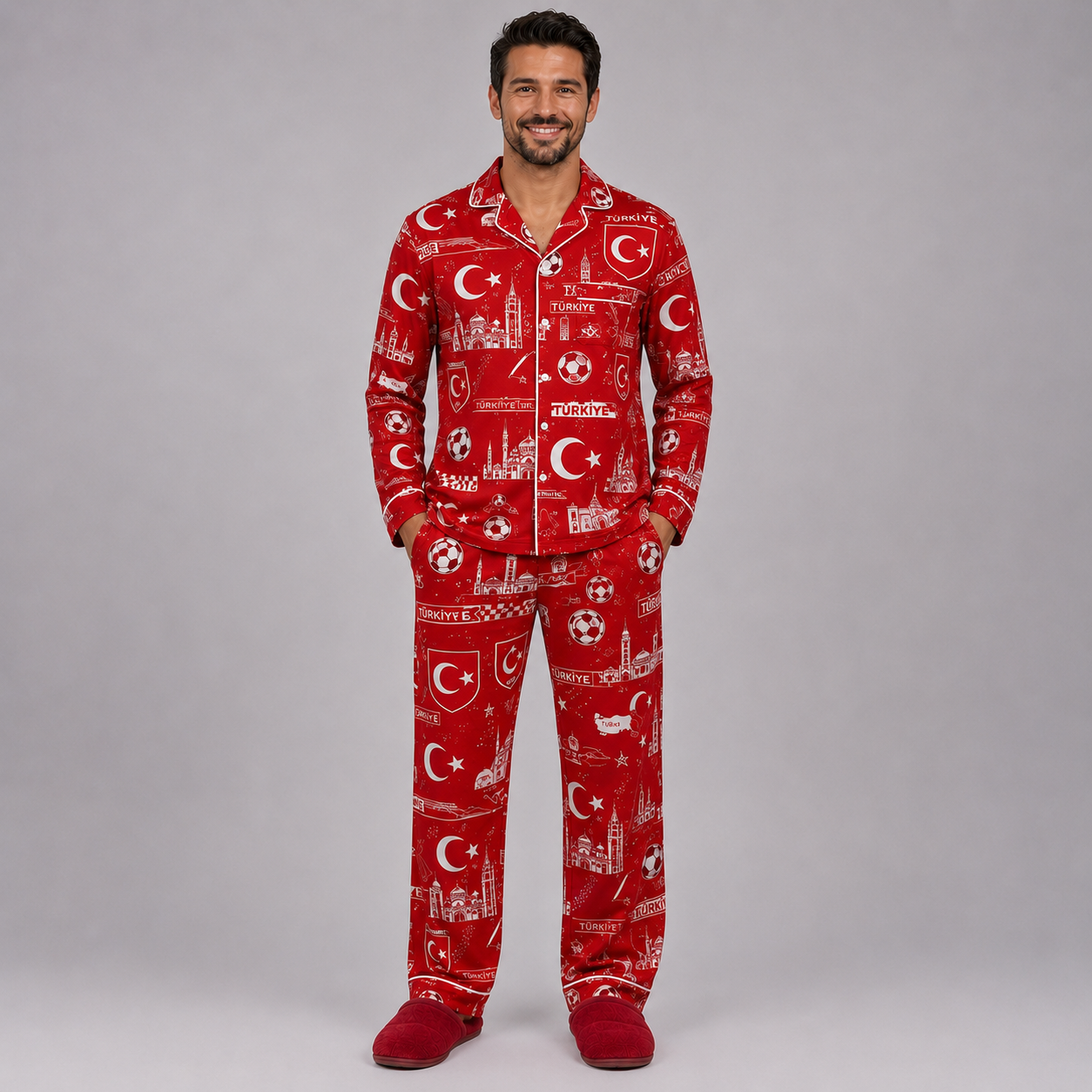 World Cup 2026 Turkey Football Themed All Over Printed Matching Pajama Set