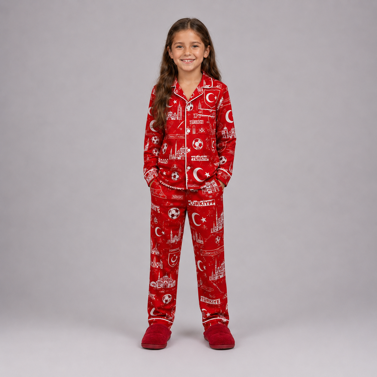 World Cup 2026 Turkey Football Themed All Over Printed Matching Pajama Set