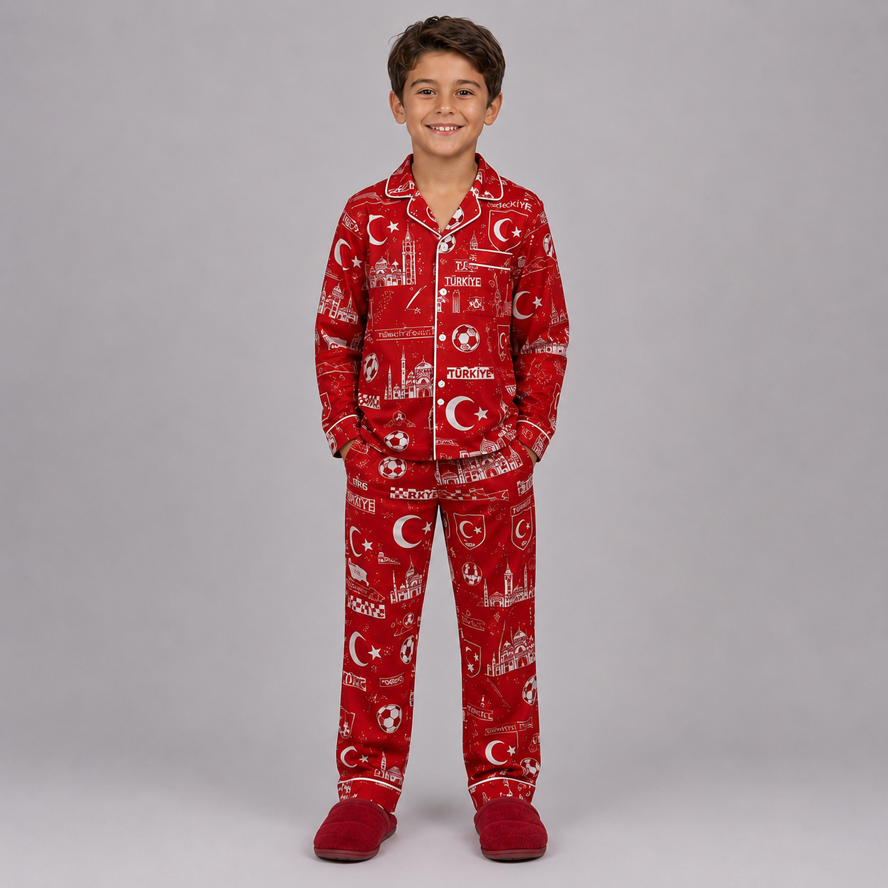 World Cup 2026 Turkey Football Themed All Over Printed Matching Pajama Set