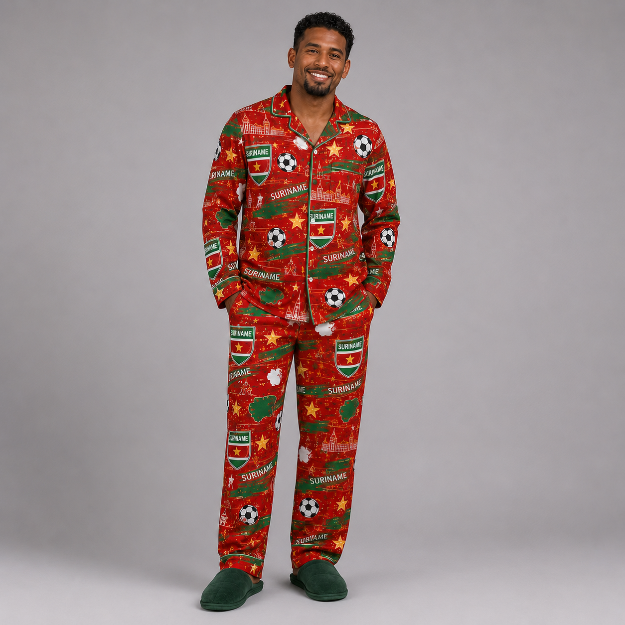 World Cup 2026 Suriname Football Themed All Over Printed Matching Pajama Set