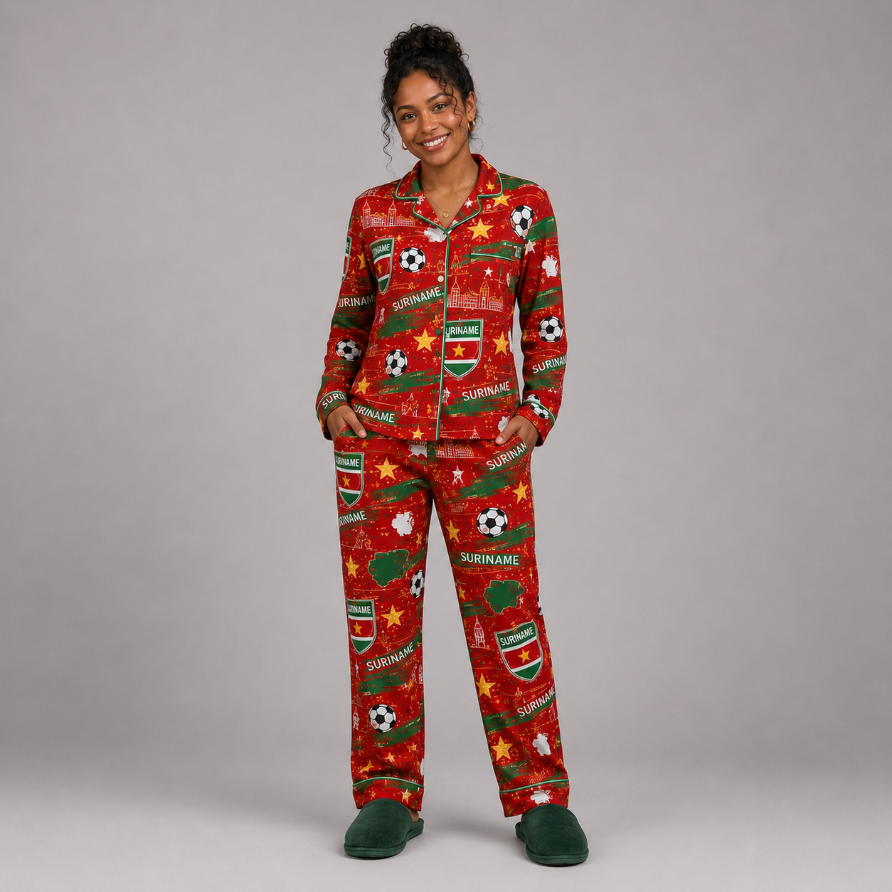 World Cup 2026 Suriname Football Themed All Over Printed Matching Pajama Set