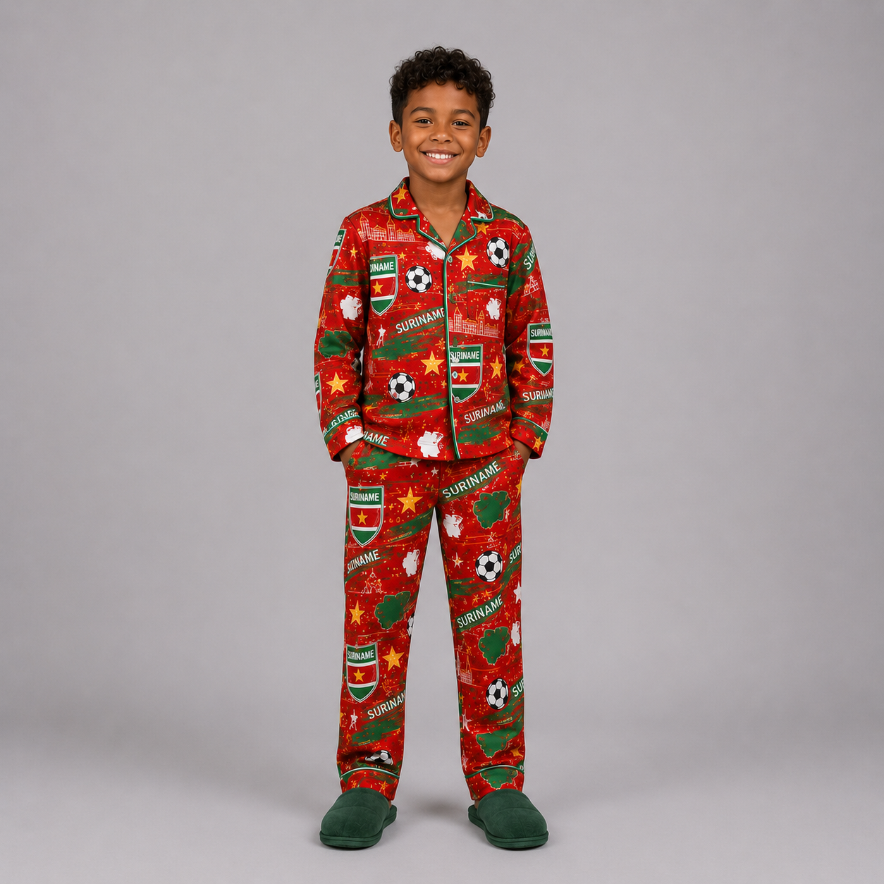 World Cup 2026 Suriname Football Themed All Over Printed Matching Pajama Set