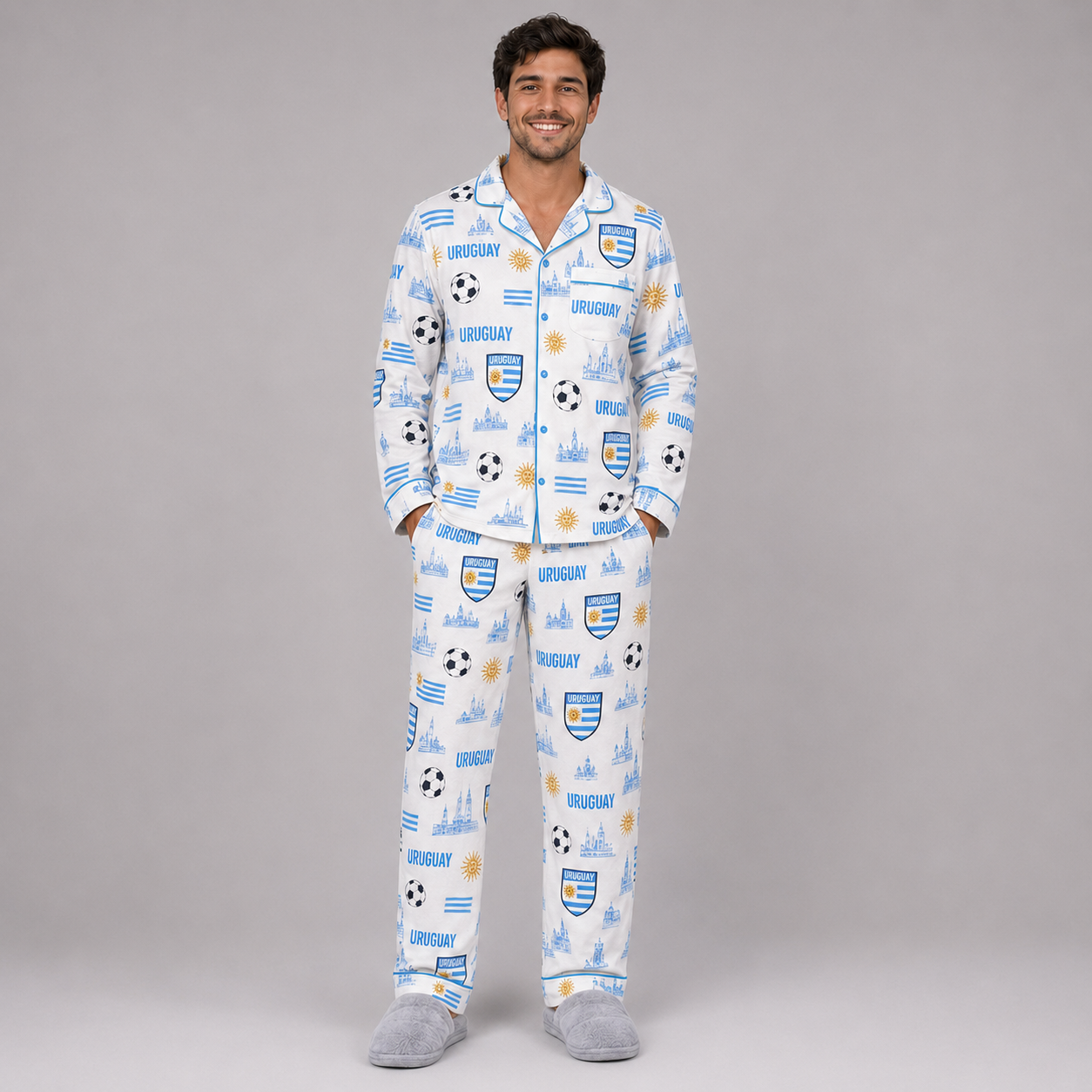 World Cup 2026 Uruguay Football Themed All Over Printed Matching Pajama Set