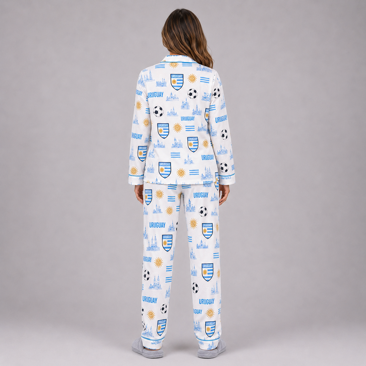 World Cup 2026 Uruguay Football Themed All Over Printed Matching Pajama Set