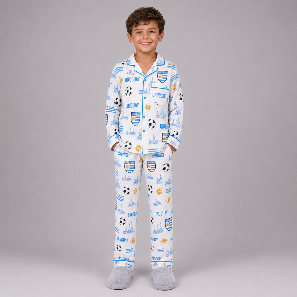 World Cup 2026 Uruguay Football Themed All Over Printed Matching Pajama Set
