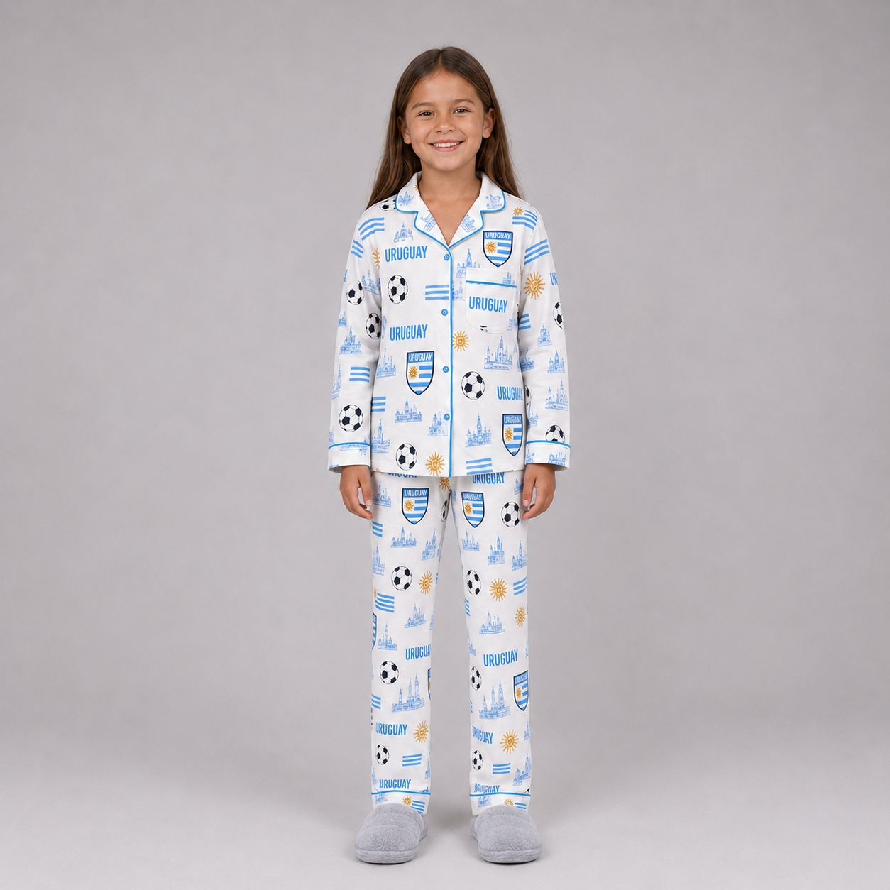World Cup 2026 Uruguay Football Themed All Over Printed Matching Pajama Set