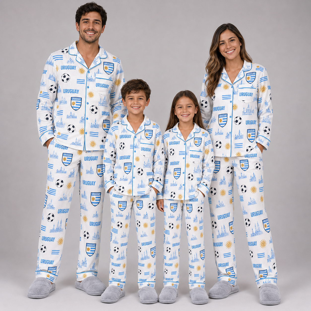 World Cup 2026 Uruguay Football Themed All Over Printed Matching Pajama Set