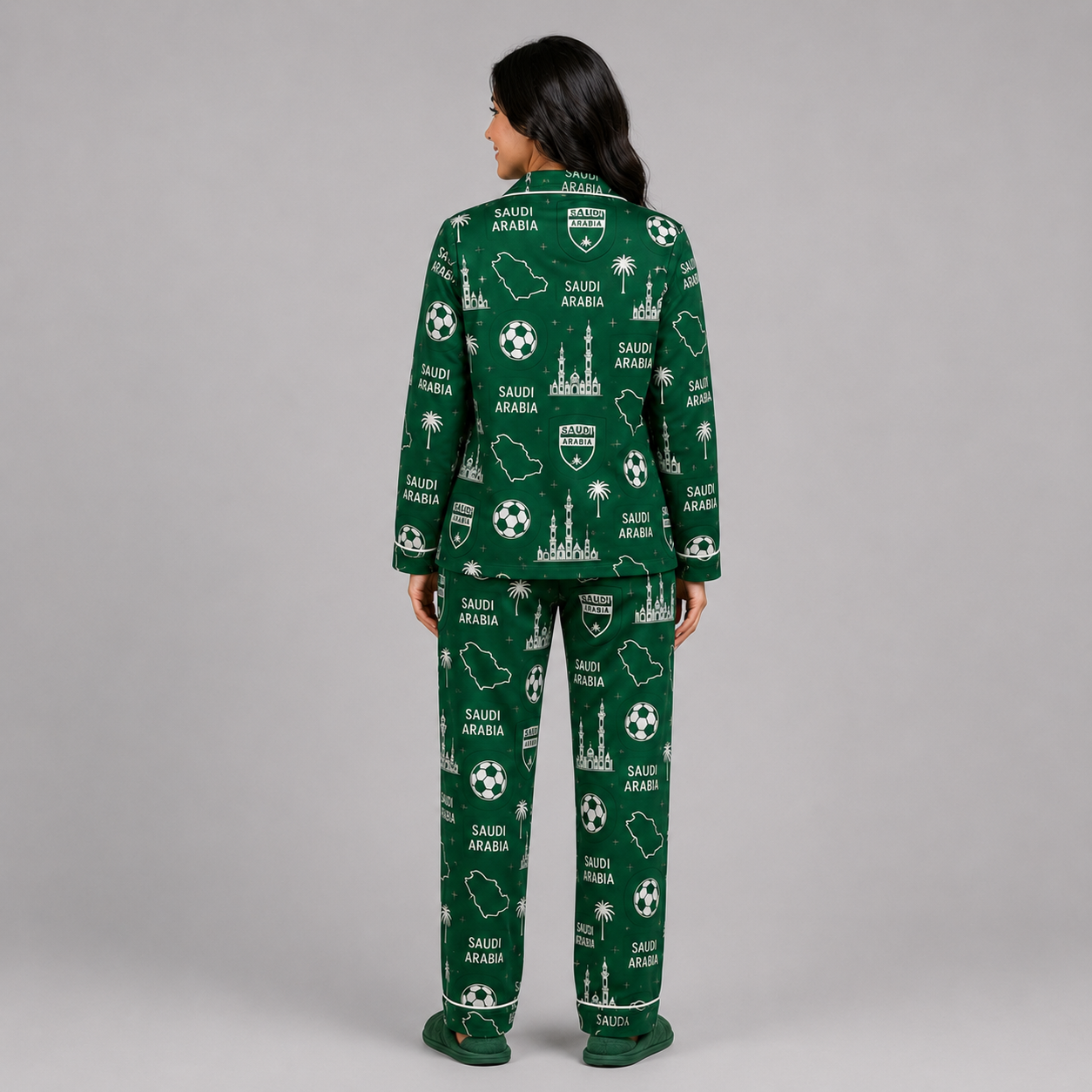World Cup 2026 Saudi Arabia Football Themed All Over Printed Matching Pajama Set