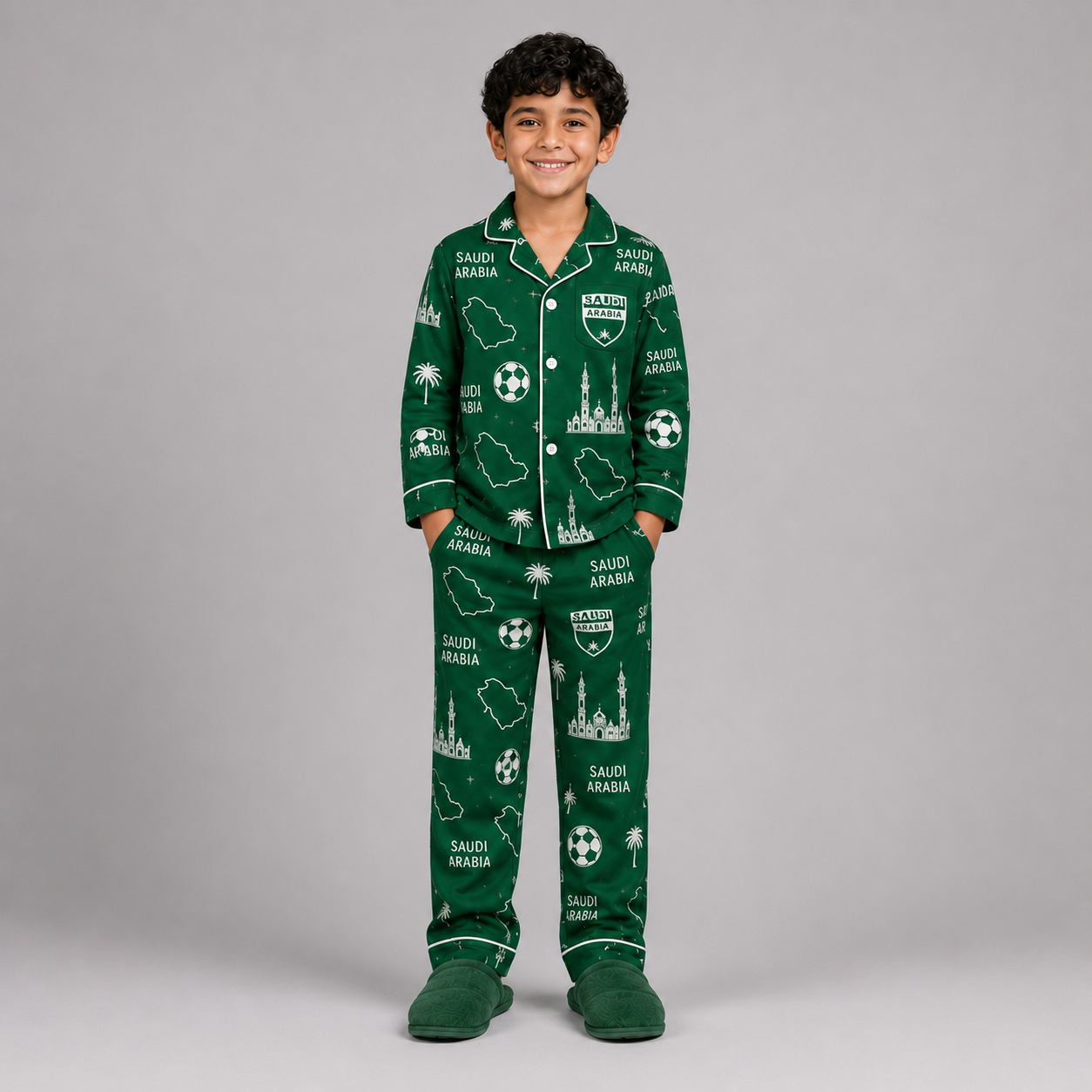 World Cup 2026 Saudi Arabia Football Themed All Over Printed Matching Pajama Set