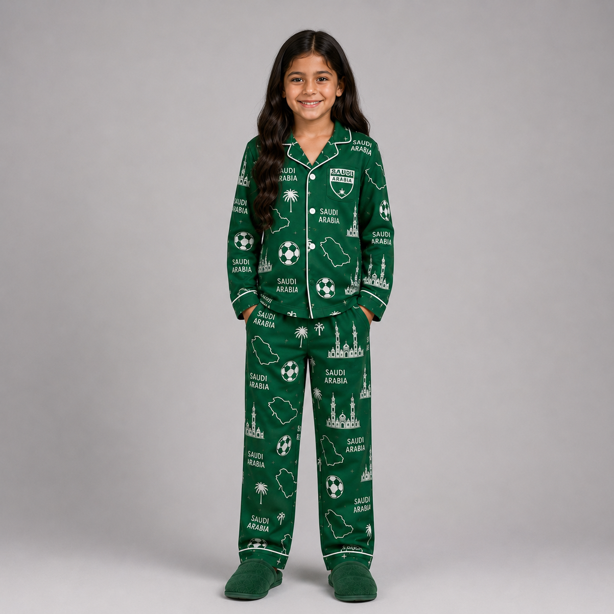 World Cup 2026 Saudi Arabia Football Themed All Over Printed Matching Pajama Set