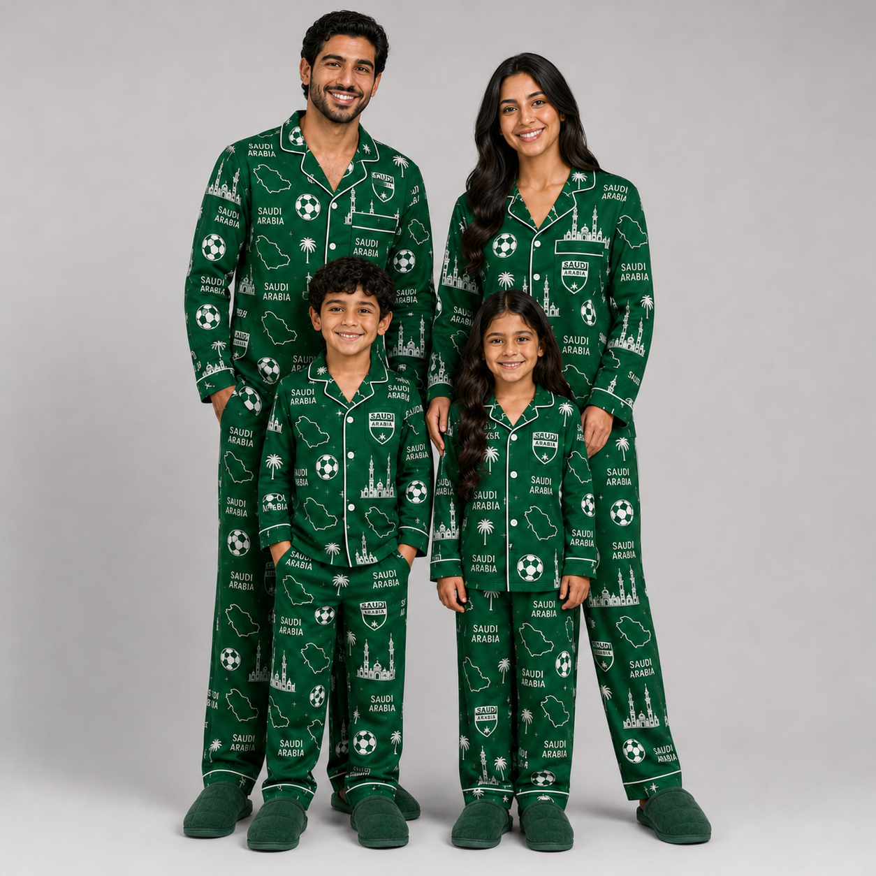 World Cup 2026 Saudi Arabia Football Themed All Over Printed Matching Pajama Set