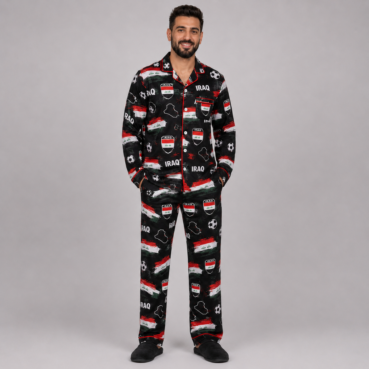 World Cup 2026 Iraq Football Themed All Over Printed Matching Pajama Set