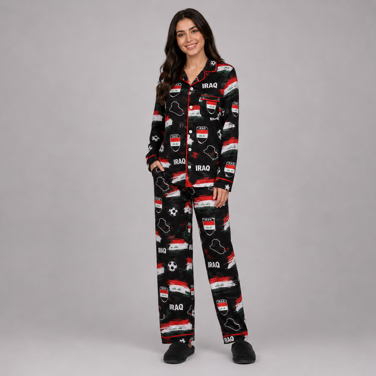 World Cup 2026 Iraq Football Themed All Over Printed Matching Pajama Set