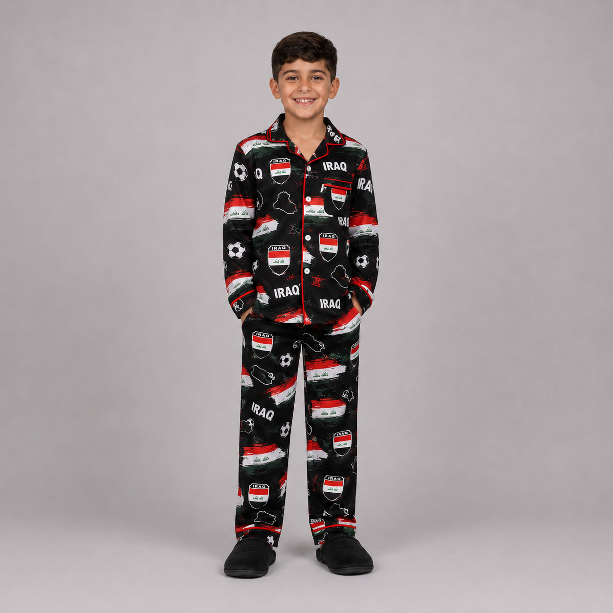World Cup 2026 Iraq Football Themed All Over Printed Matching Pajama Set